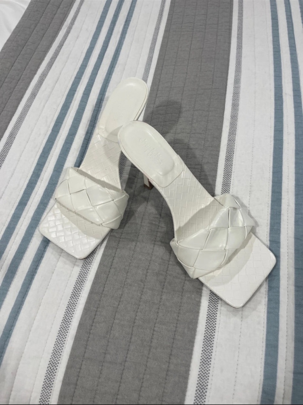 Charlotte Russe White Braided Square-Toe Heeled Mules